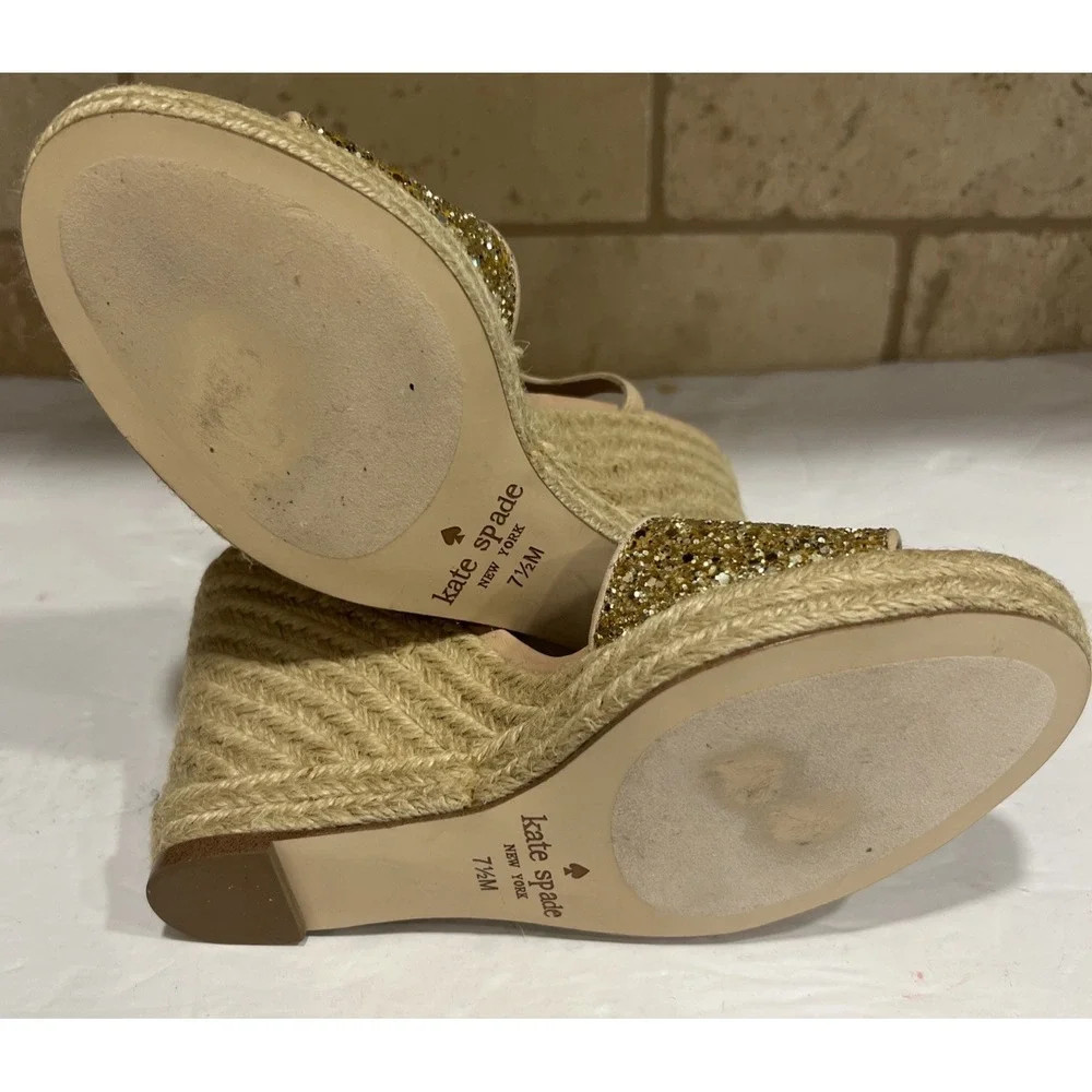 Kate Spade New York Women's Jaden Gold Glitter Espadrille Wedge Sandals Size 7.5